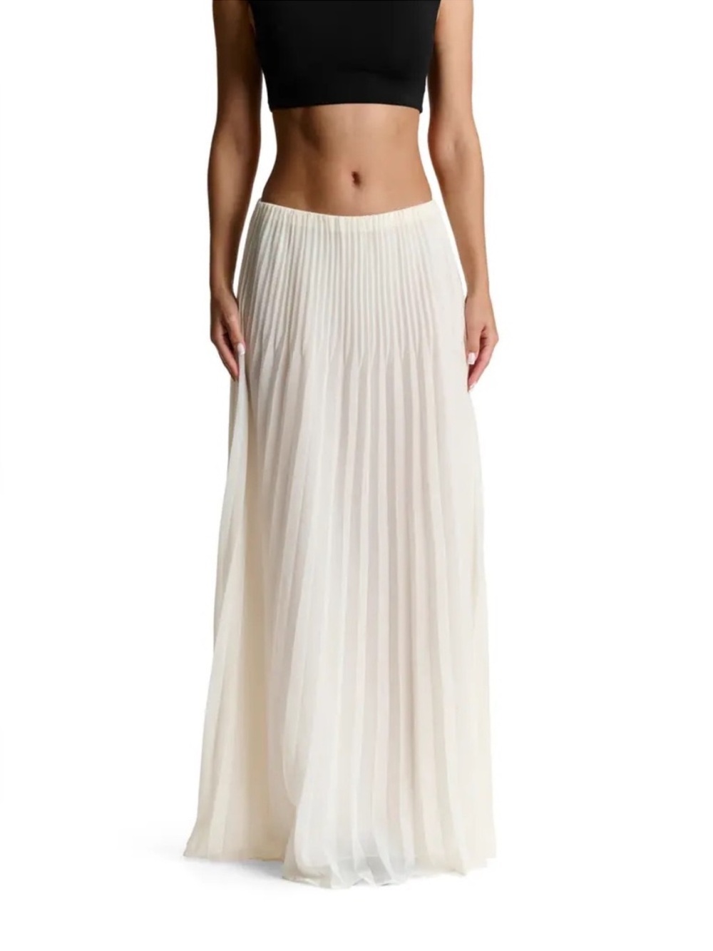 naked wardrobe Ivory Pleated Maxi Skirt